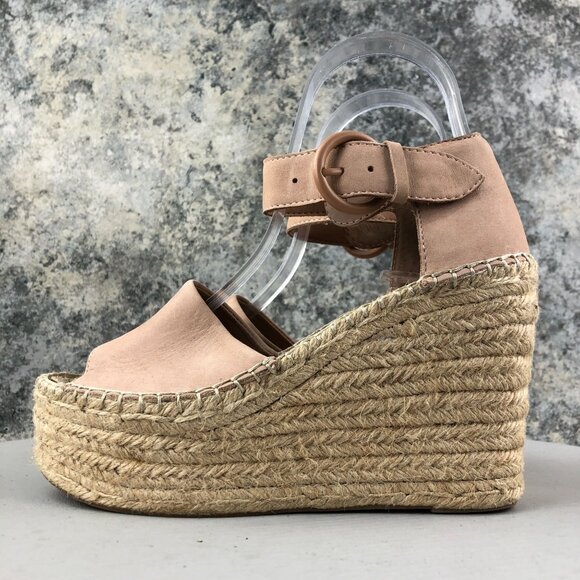 Marc Fisher Women's Size 6M Lalida Pink Cream Leather Peep Toe Espadrille Wedges - Picture 5 of 14